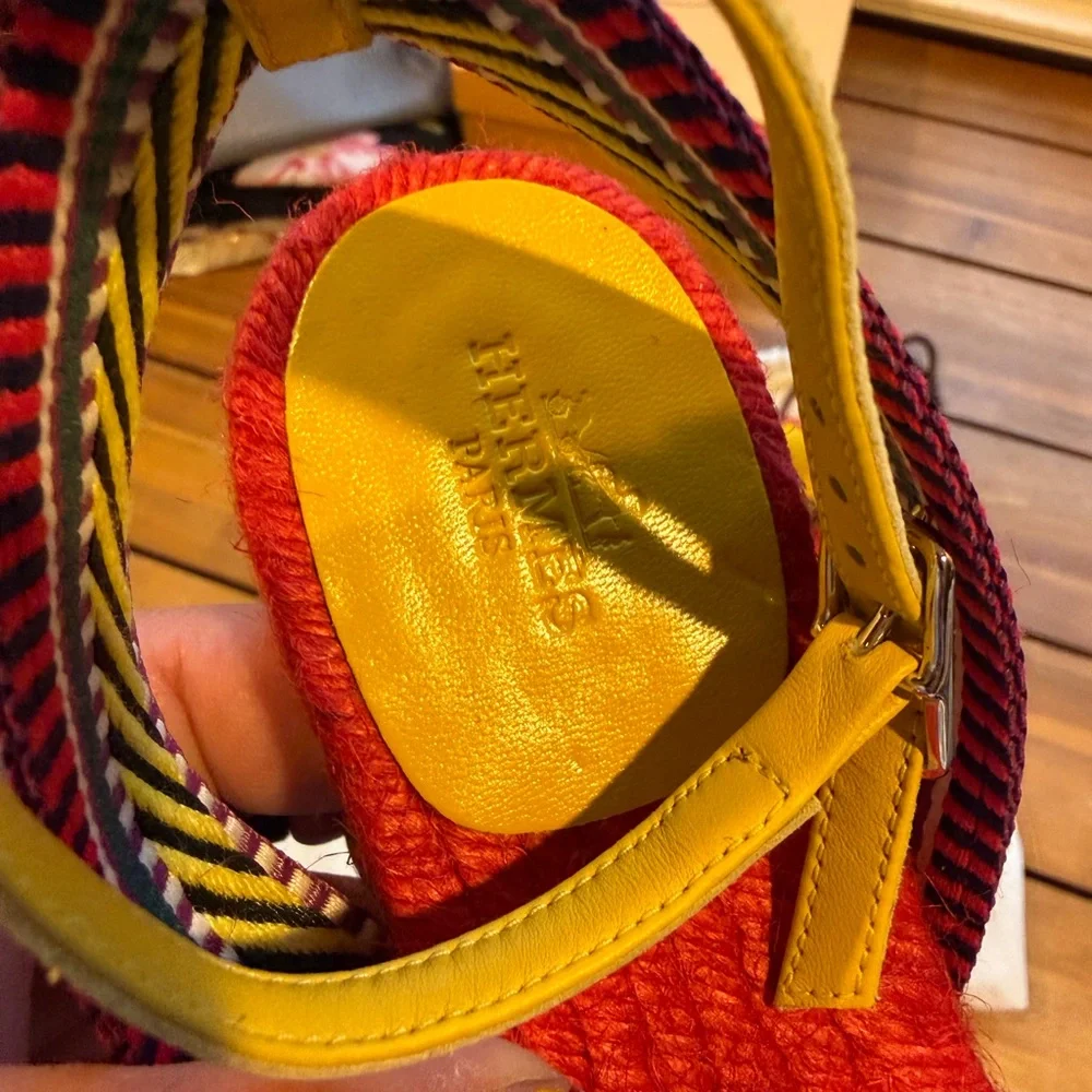 Hermes Red and Yellow Espadrilles NWOT Size EU 35 - Picture 2 of 7